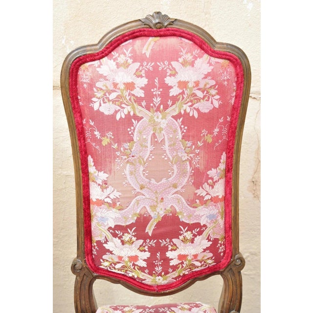 Vintage Italian Regency Style Carved Walnut Red Fabric Dining Chairs - Set of 6 For Sale - Image 9 of 12