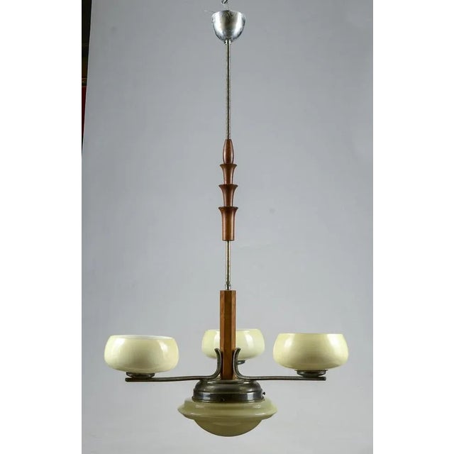 Metal Art Deco Hanging Lamp in Metal and Glass For Sale - Image 7 of 9