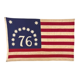 Large Vintage Cotton Bennington 76 American Flag With Sewn Detail For Sale