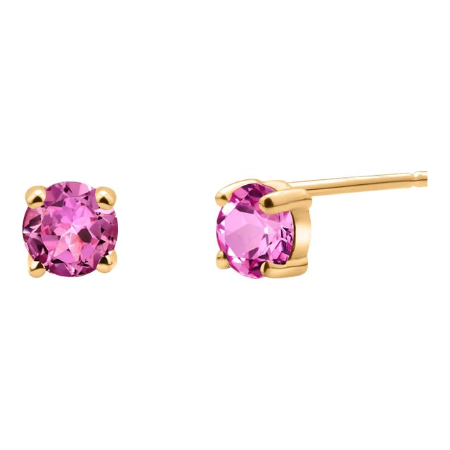 Matched Pair Pink Sapphire 0.65 Carat 0.20 Inch 14 Karat Yellow Gold Stud Earrings - 2 Pieces For Sale