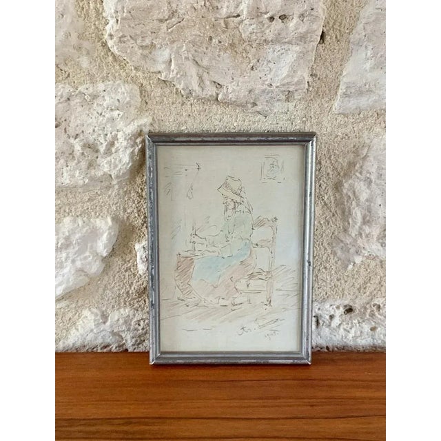 Portrait of Woman, 1945, Watercolor, Framed For Sale - Image 10 of 12