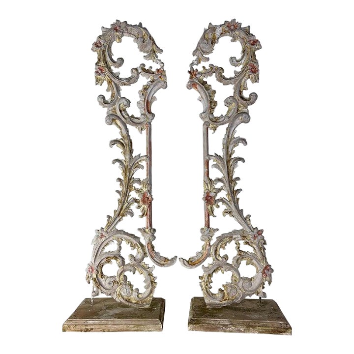 Pair of 19th C. Painted Italian Carvings on Bases | Chairish