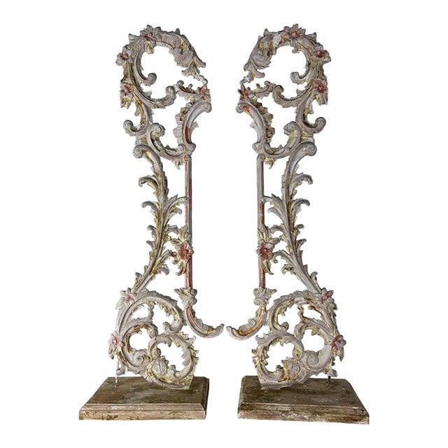 Pair of 19th Century Italian Rococo Carvings on Wood Bases, Distressed For Sale