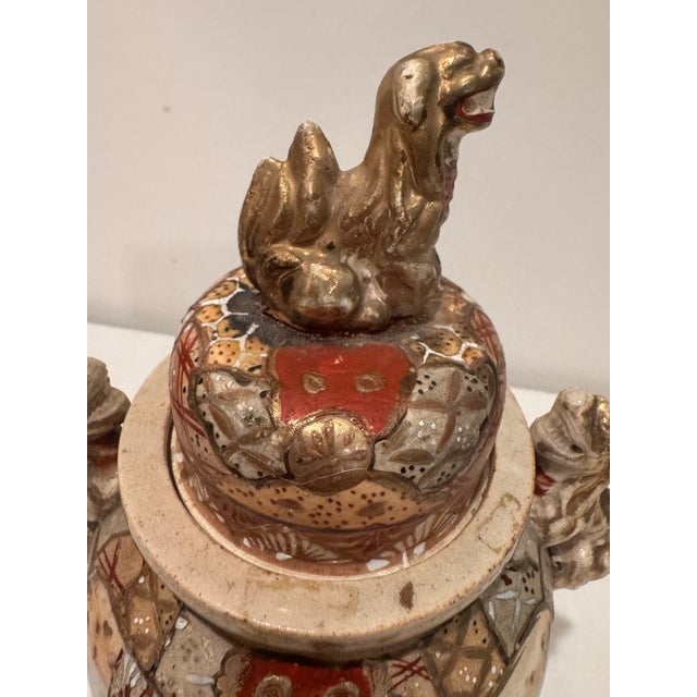 Antique Japanese Satsuma-Style Covered Urn With Foo Dog Finial For Sale - Image 10 of 12