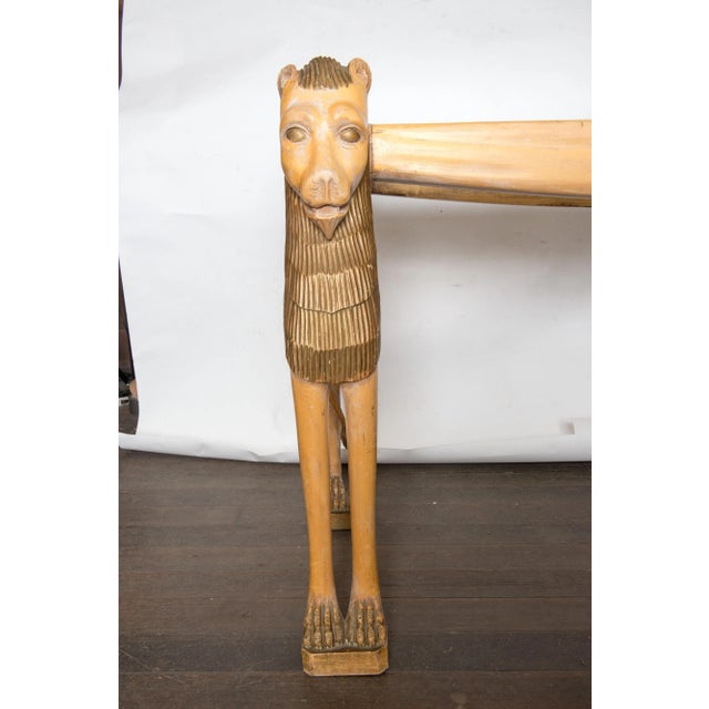 Vintage Carved Wood Egyptian Revival Lion Console Table For Sale - Image 11 of 13