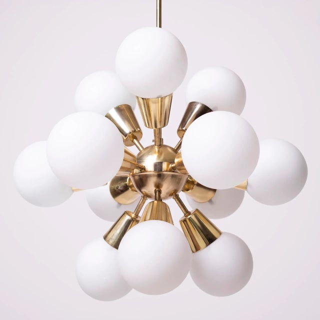 Glass and Brass Sputnik Chandelier from Kamenický Šenov, Former Czechoslovakia, 1970s For Sale - Image 4 of 6