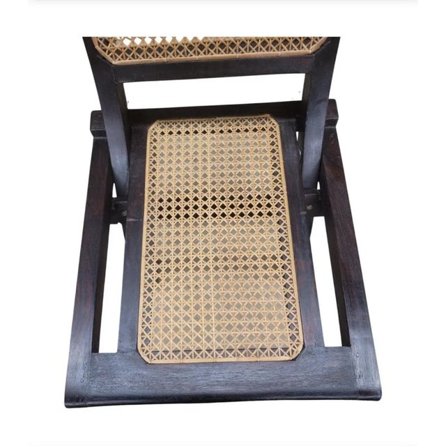 English 1920s Pair of Rosewood Cane Seat Folding Slipper Lounge Chairs For Sale - Image 3 of 9