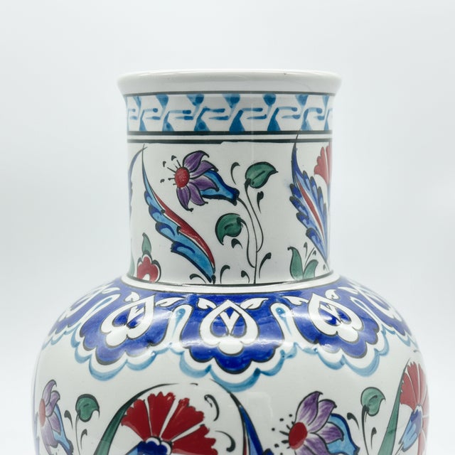 Handmade Ceramic Vase (30cm) – Red Carnation & Blue Saz Leaf Pattern – Classic Iznik Floral Vase For Sale - Image 4 of 7