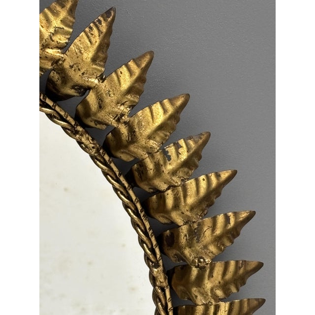 Mid-Century Modern Hollywood Regency Spanish Gilt Metal Sun Mirror, 1950s For Sale - Image 14 of 18