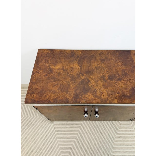 Mid 20th Century Tomlinson Burlwood Credenza Chrome Details Doors Drawers, Buffet, Console For Sale In Tampa - Image 6 of 18