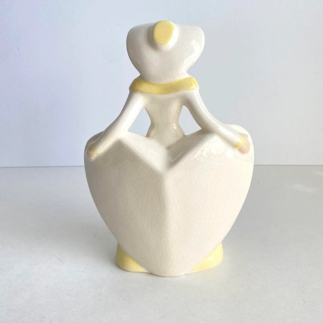 Vintage Southern Belle Lady Double Vase 1940s Matie Weil Ware California Pottery Yellow Dress For Sale - Image 6 of 10