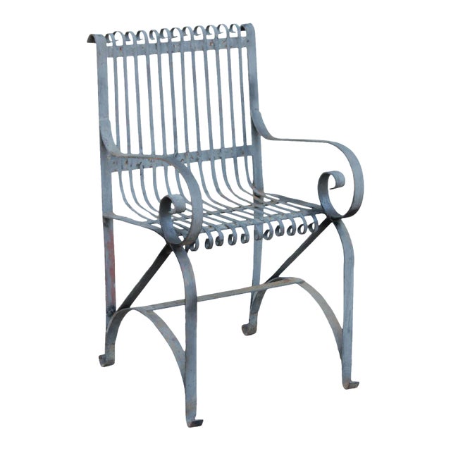 Antique Wrought Iron Scroll Garden Armchair For Sale