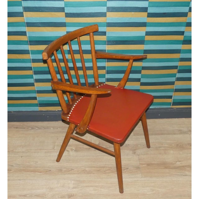 Armchair Desk Chair in Red Decorative Rivets Spindle, 1950s For Sale - Image 9 of 9