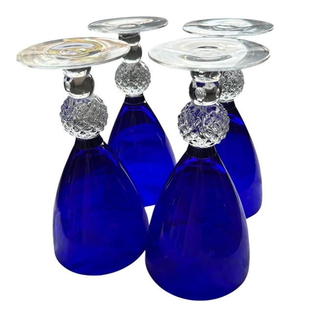 1930s Vintage Morgantown Glass Ritz Blue Cobalt Golf Ball Tumbler, Wine Glass, Water Goblet, Goblet Stems - Set of 4 For Sale - Image 5 of 5