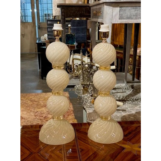 Pair of Modern Ivory and Gold Murano Lamps For Sale In Dallas - Image 6 of 6