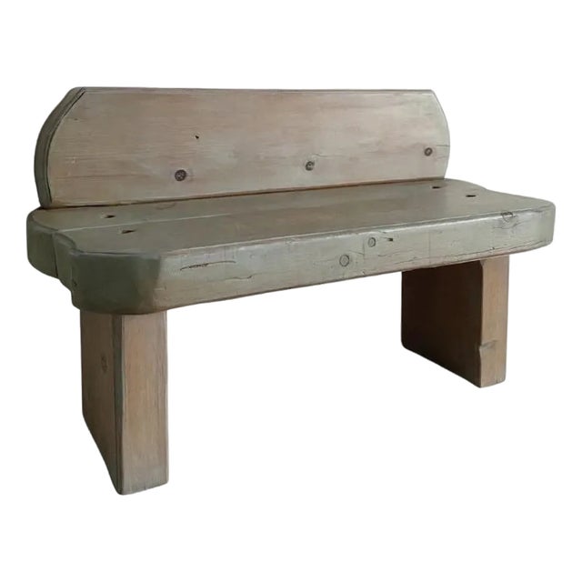 Minimalist Chunky Pine Bench, Paint Washed, Artisan Made, 1980s For Sale