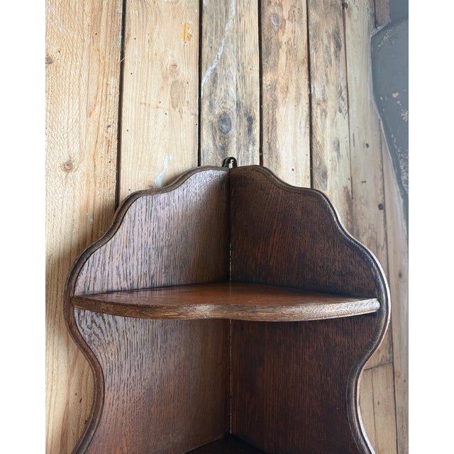 Tan Antique Corner Shelf in Oak, 1890s For Sale - Image 8 of 9