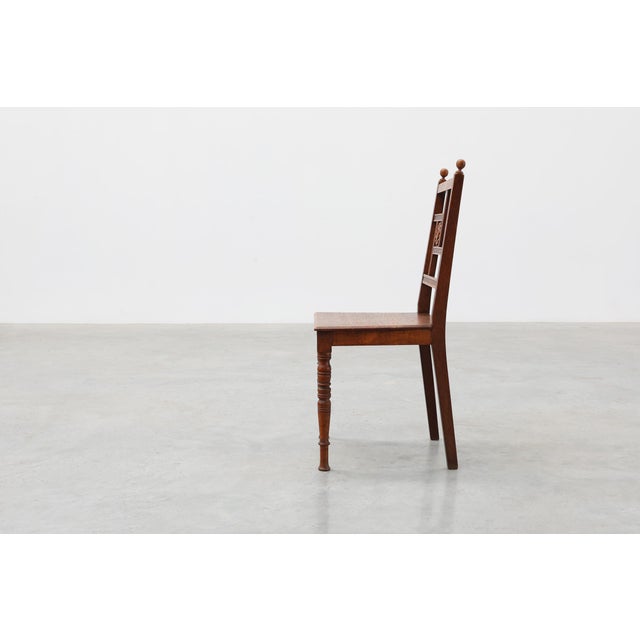 Wood Art Deco Oak Side Chair with Carved Rosette Back and Turned Front Legs, 1890s For Sale - Image 7 of 16