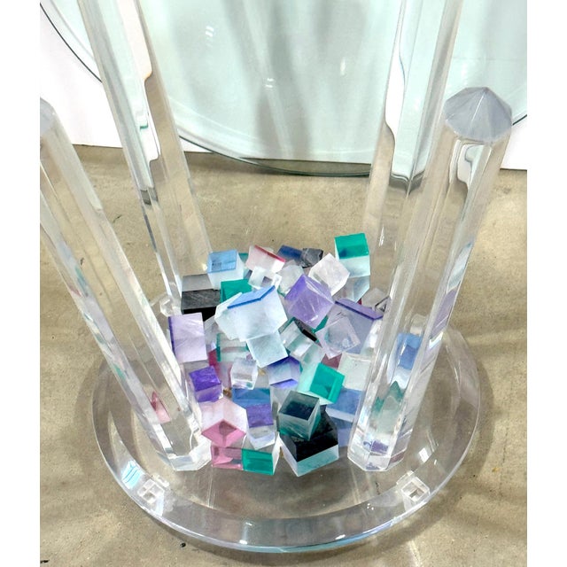 1980s Will Grant Post-Modern Lucite Table with Stacked Color Cubes & Beveled Glass For Sale - Image 5 of 13