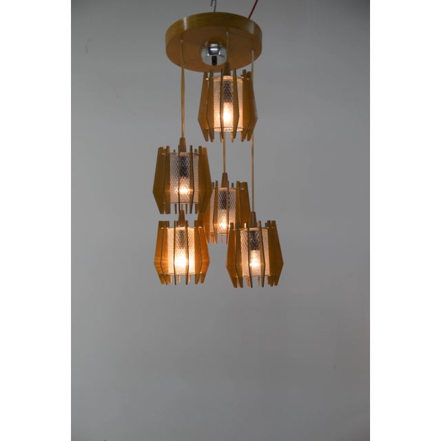 Glass and wood chandelier and wall lamp in a perfect original condition. Made in czechoslovakia in 1970s e25-e27 bulbs us...