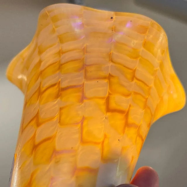 American Fostoria Art Glass Gold Zipper Pattern Lamp Shade For Sale In Denver - Image 6 of 8