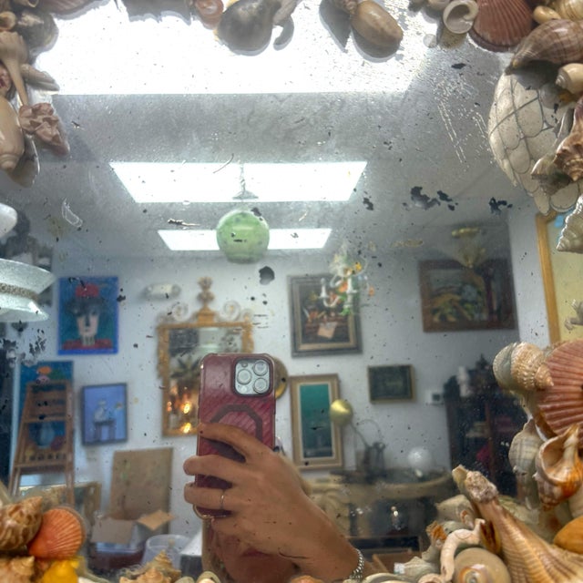 Antique Scalloped Frameless Circular Shelled Mirror For Sale - Image 4 of 8