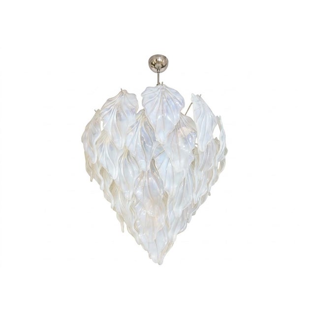 Metal Vintage Opal Leaf Chandelier in Murano Glass, 1980 For Sale - Image 7 of 16