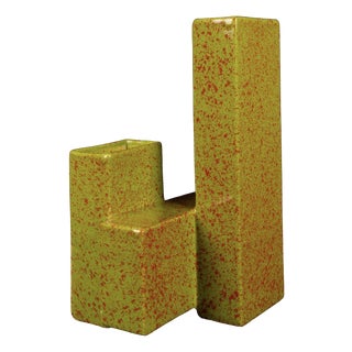 Geometric Twin-Column Ceramic Vase Space Age, Italy 1970, 1980s For Sale