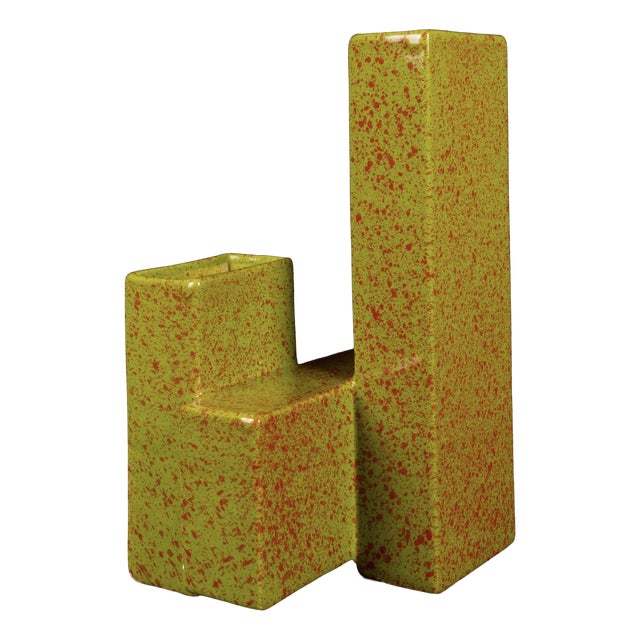 Geometric Twin-Column Ceramic Vase Space Age, Italy 1970, 1980s For Sale