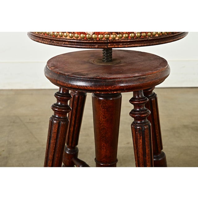 French 19th Century Oak & Velvet Piano Stool For Sale In Baton Rouge - Image 6 of 9