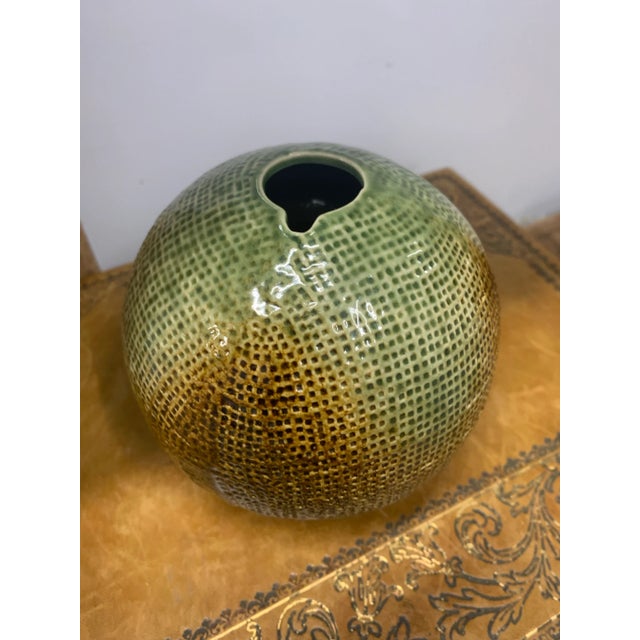 Contemporary Vintage Textured Glazed Studio Pottery Vessel For Sale - Image 3 of 4