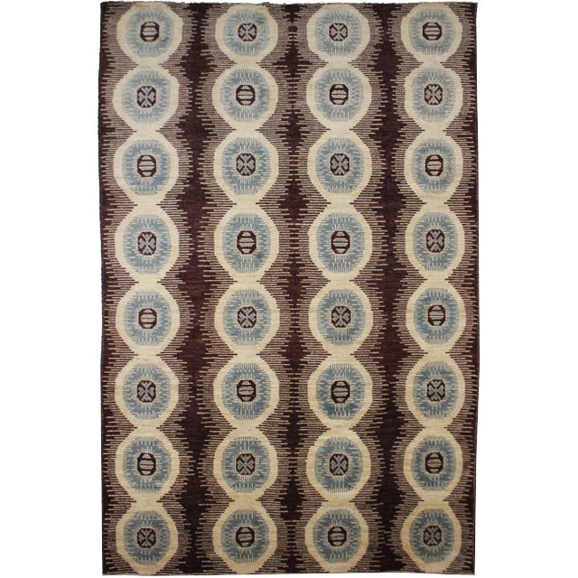 Contemporary Hand-Knotted Ikat Rug - 9′1″ × 12′5″ For Sale