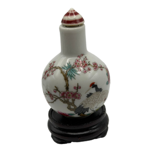 Painted Porcelain Snuff Bottle With Red Crested Cranes and Plum Blossoms