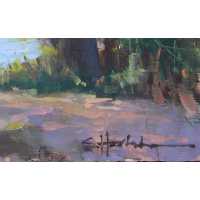 An Evening Like This by Stephanie Hartshorn | Oil Painting of a lakeside scene with trees For Sale - Image 4 of 5