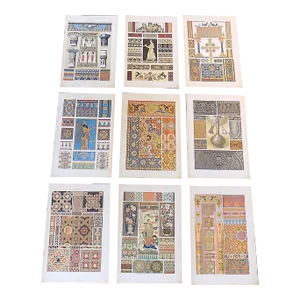 Antique 19th Century Folio Size Ornamental Design Lithographs - Set of 9