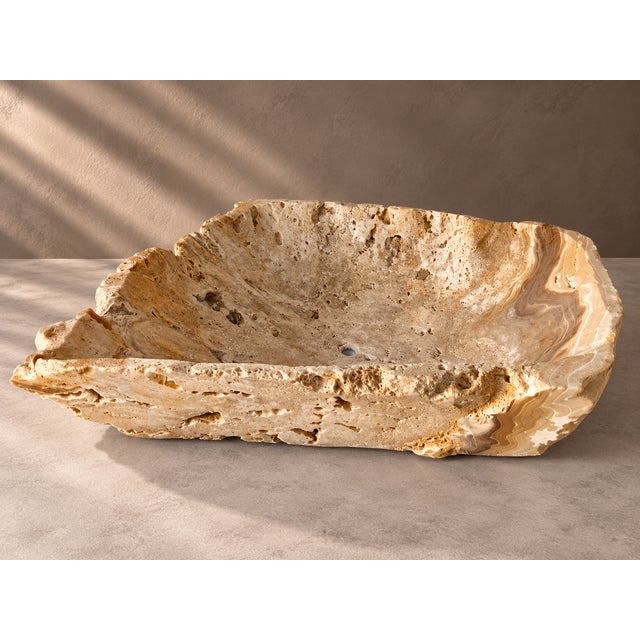 Antique Natural Onyx Stone Bowl | Hand-Carved Organic Stone Vessel | Decorative Sculptural Tabletop Centerpiece by Zarva Stone For Sale - Image 4 of 4