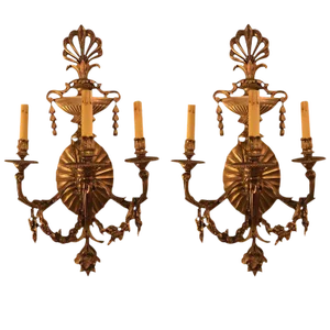 Bronze 3-Light Sconces in an Urn Form - A Pair