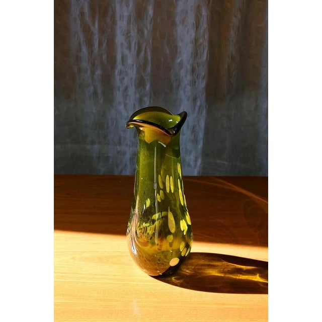 Free-Form Olive Green Art Glass Vase by Gyula Budveszel, Hungary, 1990s For Sale - Image 3 of 9
