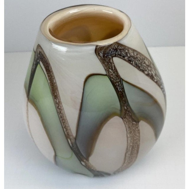 Cream Hand-Blown Art Glass Vase, Cream Green & Brown Modern Design For Sale - Image 8 of 10