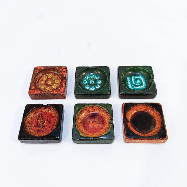 German Ceramic Ashtray Set in the style of Scheurich, 1960s, Set of 6 For Sale - Image 6 of 10