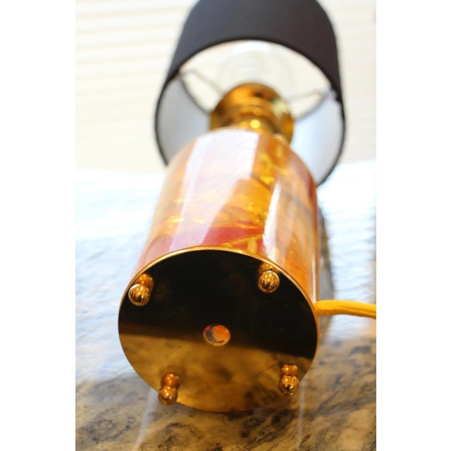 Yellow & Orange Fractal Resin Cylindrical Table Lamp with Brass Base, 1970s For Sale - Image 6 of 10