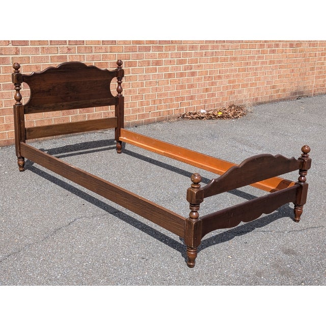 Vintage Twin Size Walnut Cannonball Bedframe For Sale - Image 4 of 7