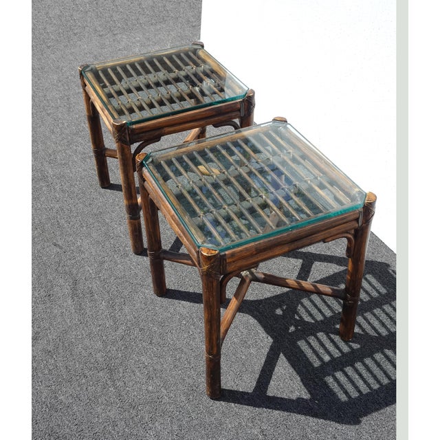 Pair of Vintage McGuire Brown Bamboo Rattan End Tables ~ Side Table For Sale - Image 17 of 17