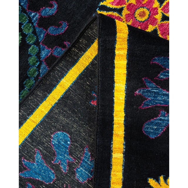Suzani Hand Knotted Area Rug, Black - 9' 4" x 10' 1" For Sale In New York - Image 6 of 9