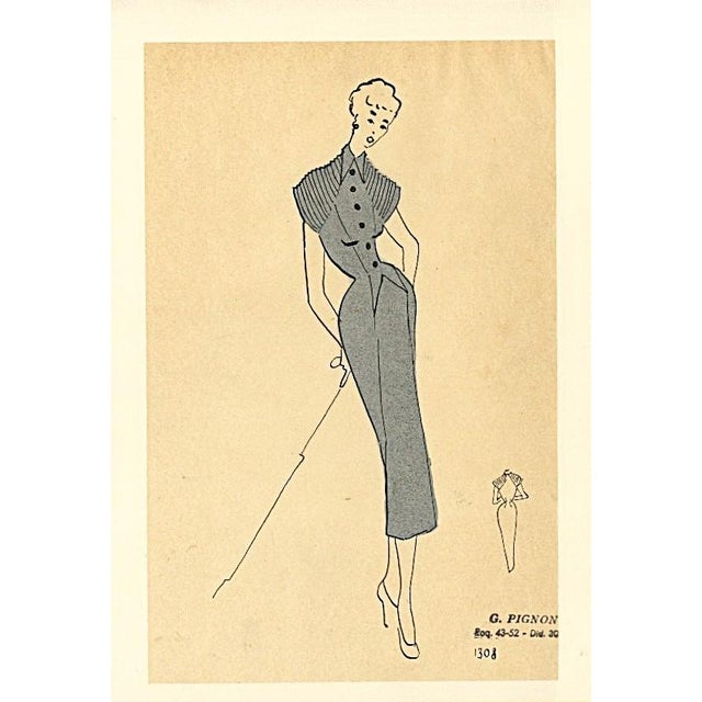 RARE & UNUSUAL! This is a set of 2 original French fashion croquis (drawing) that date to the late 1940's. Mid-Century...