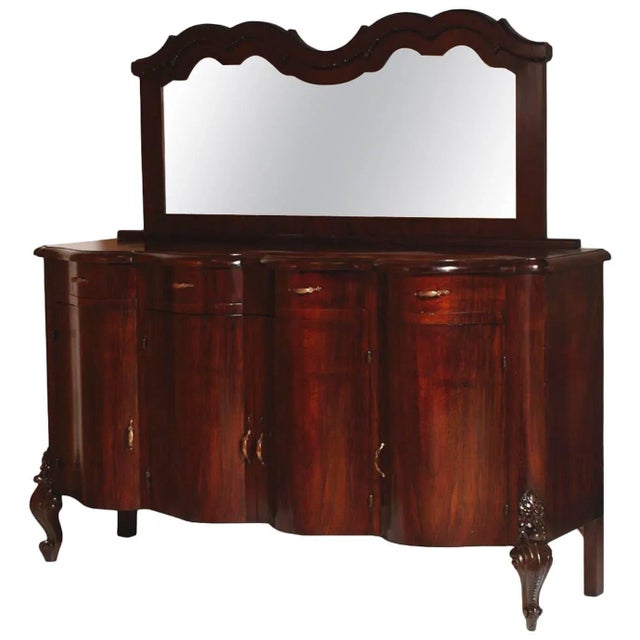 Baroque-Style Walnut Burl Credenza with Mirror, 1890s For Sale - Image 6 of 6