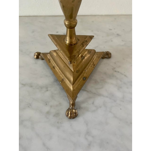Brass Pair of Neoclassical Brass Paw Foot Candlesticks For Sale - Image 8 of 10