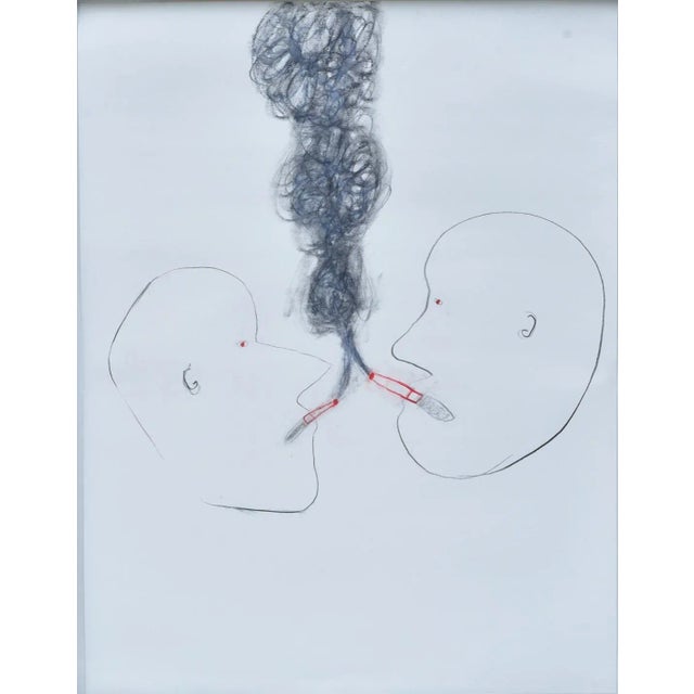Sindy Lutz (American, born 1966), Untitled (Two Men Smoking), 2005 24 1/2" x 18" sheet, pencil and crayon on paper, signed...