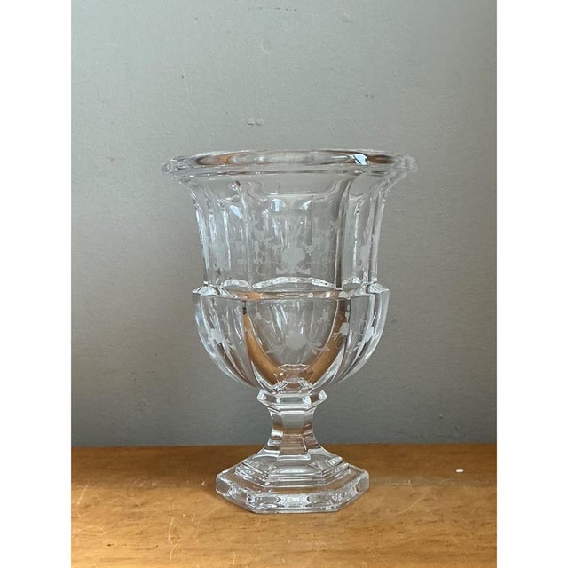 This vintage Tiffany & Co. etched crystal pedestal vase brings timeless elegance and sparkle to a mantel, dining table, or...