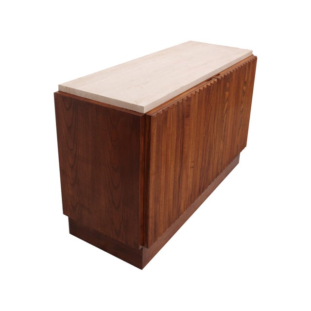 Modern Sideboards in Wood and Travertine with Marble Tops, Set of 2 For Sale - Image 6 of 17